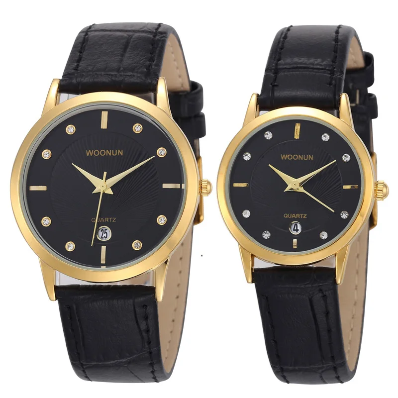 New Production 2023 WOONUN Luxury Brand Couple Watches for Lovers Leather Strap Quartz Wristwatch Casual Couple Bracelet Watches