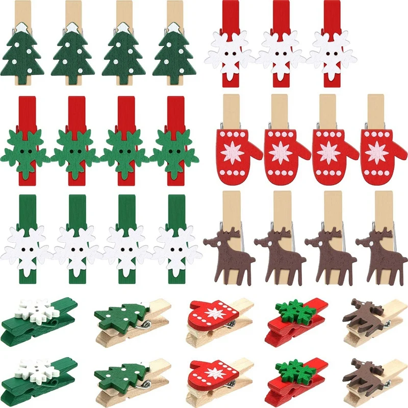 

Christmas Wooden Clip Christmas Tree Photo Clip Elk Glove Snowflake Clip DIY Photo Nails for Home School Art Craft Decor