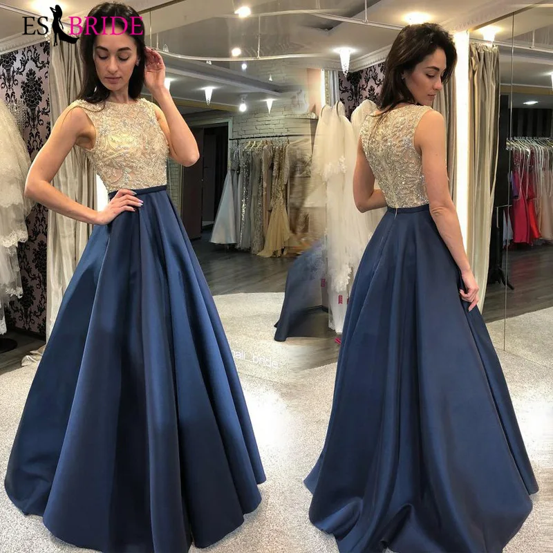 Королевское синее платье для особых случаев с кружевной аппликацией Vestido De Noche, вечернее платье с круглым вырезом, вечерние платья для выпускного вечера, вечерние платья ES2625