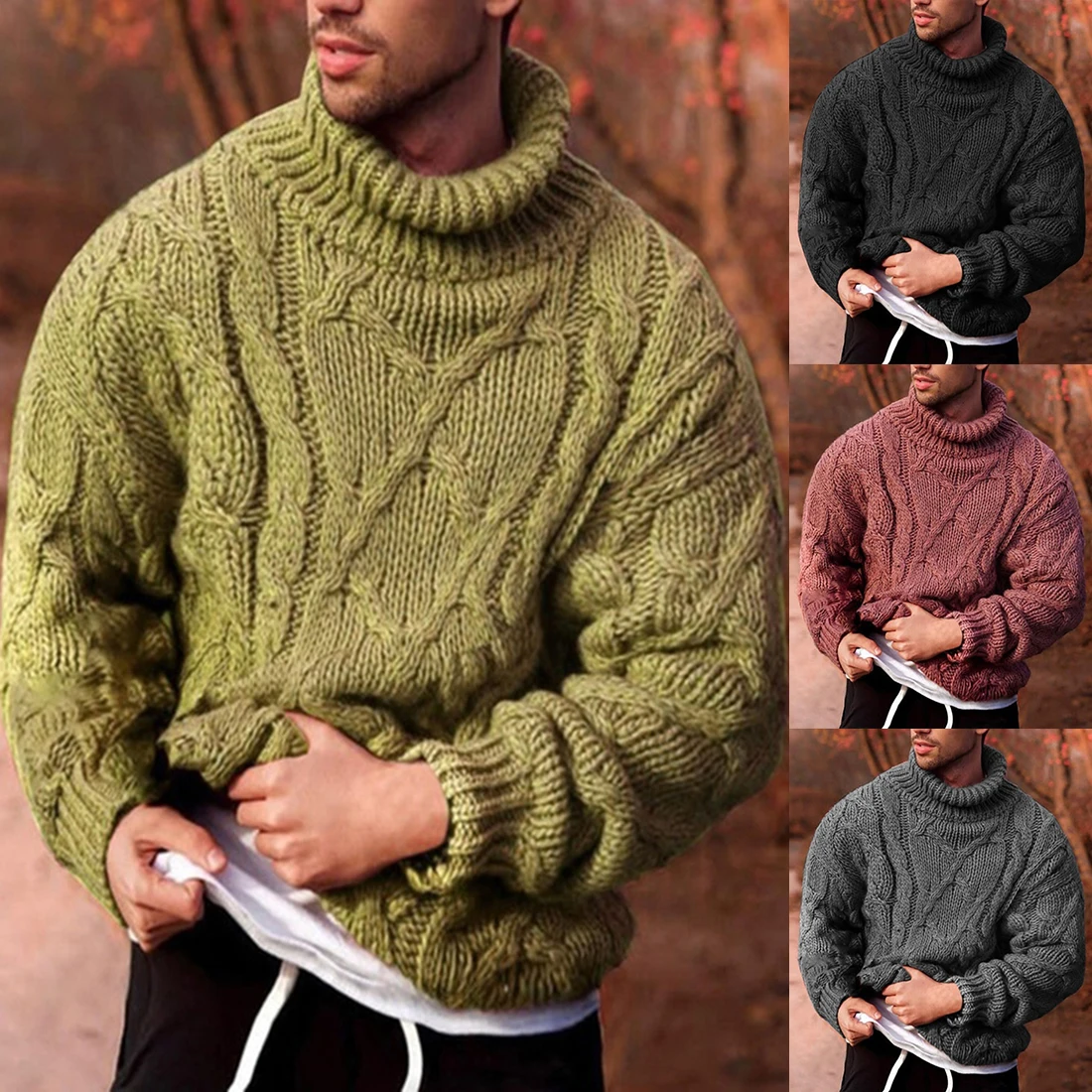 

2020 Turtleneck Sweater Men Pullover Autumn Winter Warm Thick Solid Long Sleeve Sweater Knitted Casual Men Knitwear