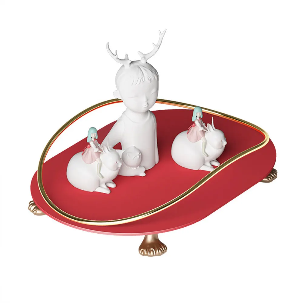 

Nordic jewelry storage tray leather large capacity bed room makeup portable practical storage tray fruit snack tray accessories