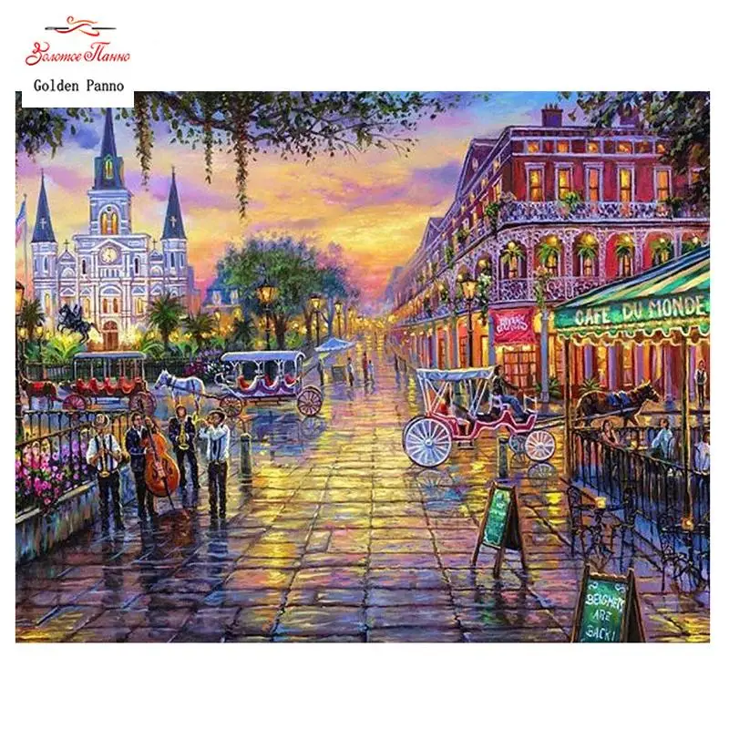 2020 Street  Full Square Diamond  Diamond Painting City Picture Of Rhinestone 5D Embroidery Cross Stitch Home Decor
