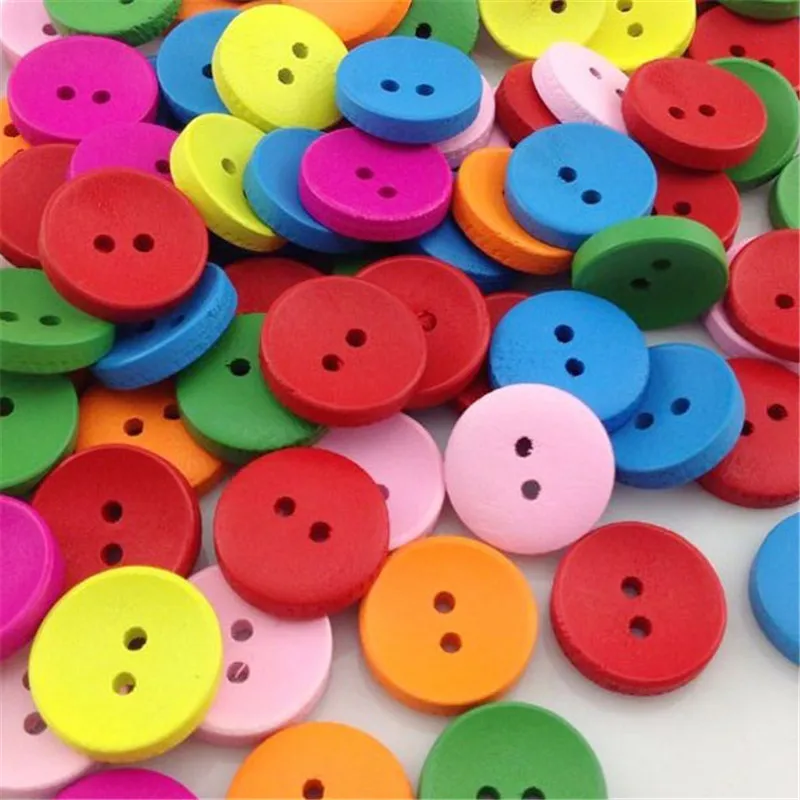 

New 50pcs Colorful Wooden buttons 2Holes Sewing Crafts Accessories 15 mm WB189