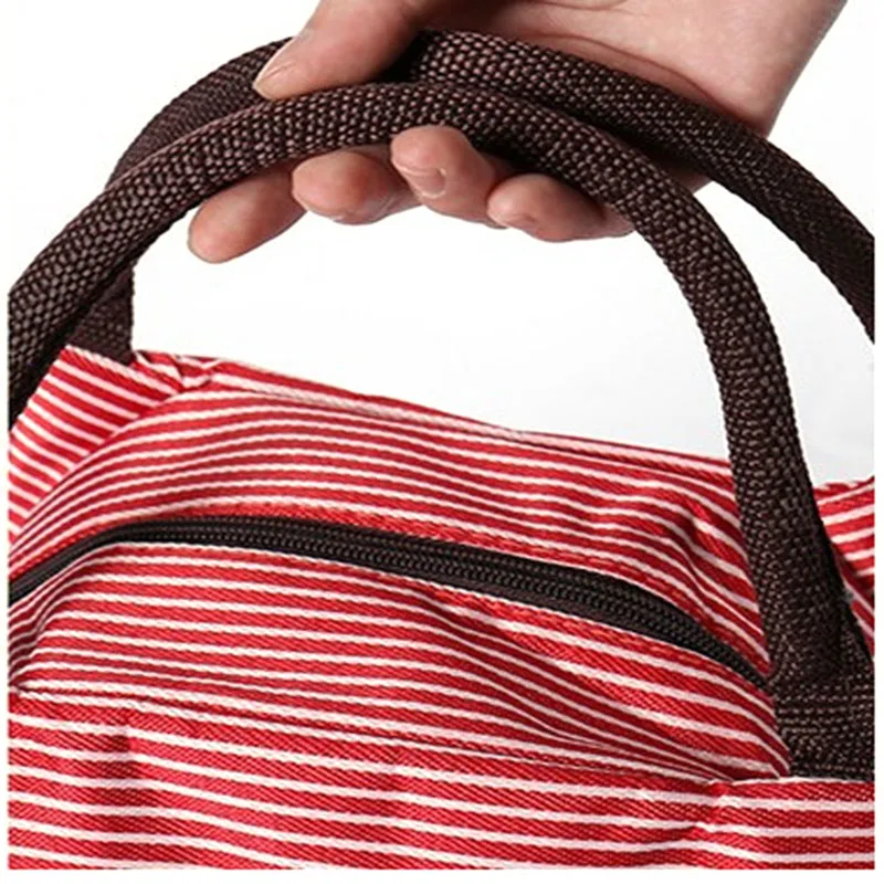 Полосатая сумка для ланча женщин изолимический мешок Упакованные пищевые