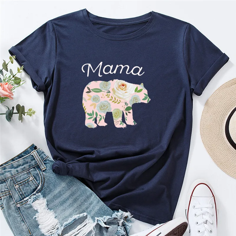 

5XL Plus Size Woman Tshirts Flowers Bear Print TShirt Women O Neck Short Sleeve Tees Summer T-Shirt Women Shirts 100%Cotton Tops