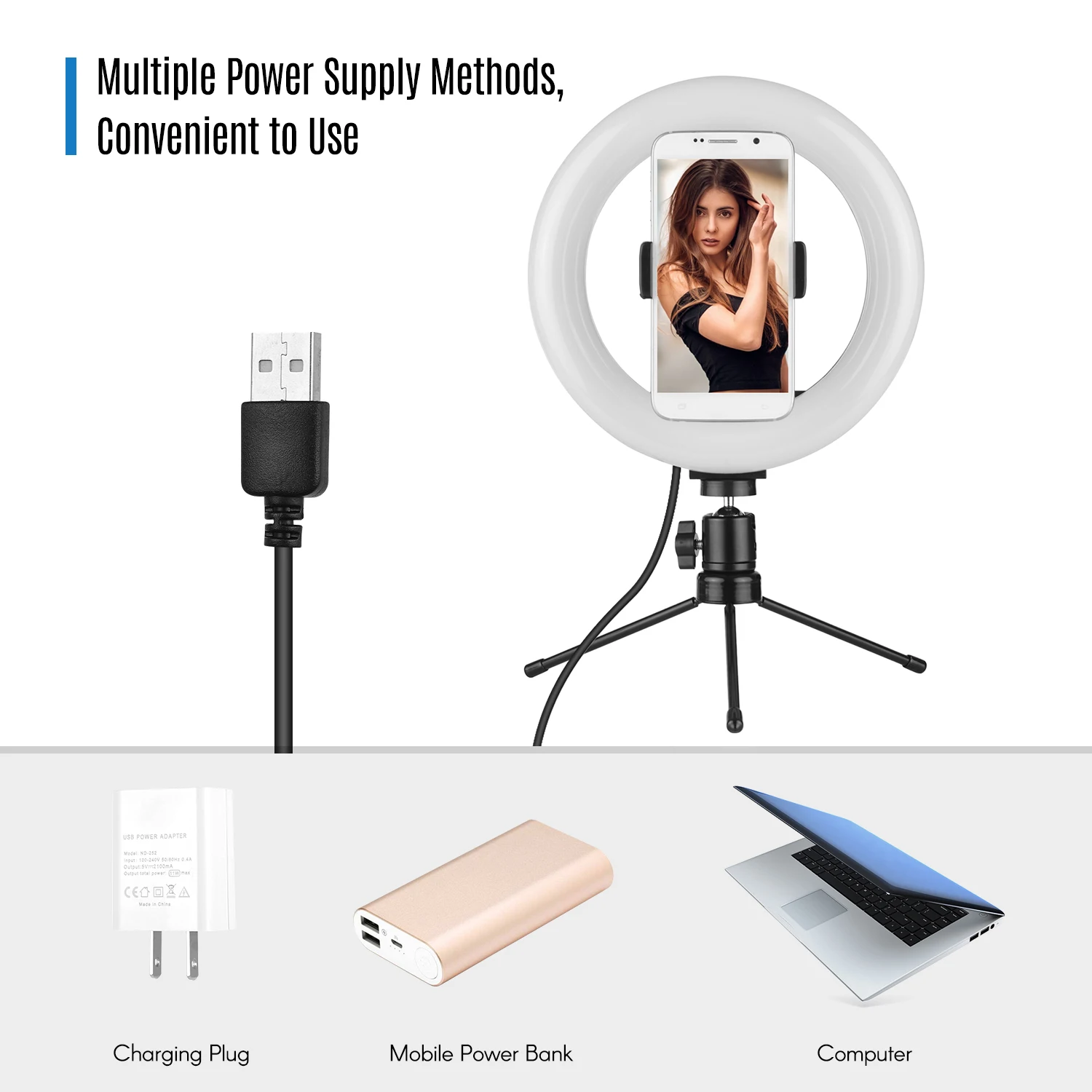 8 дюймовый светодиодный кольцо selfie светильник лампа 10 Вт с регулируемой яркостью