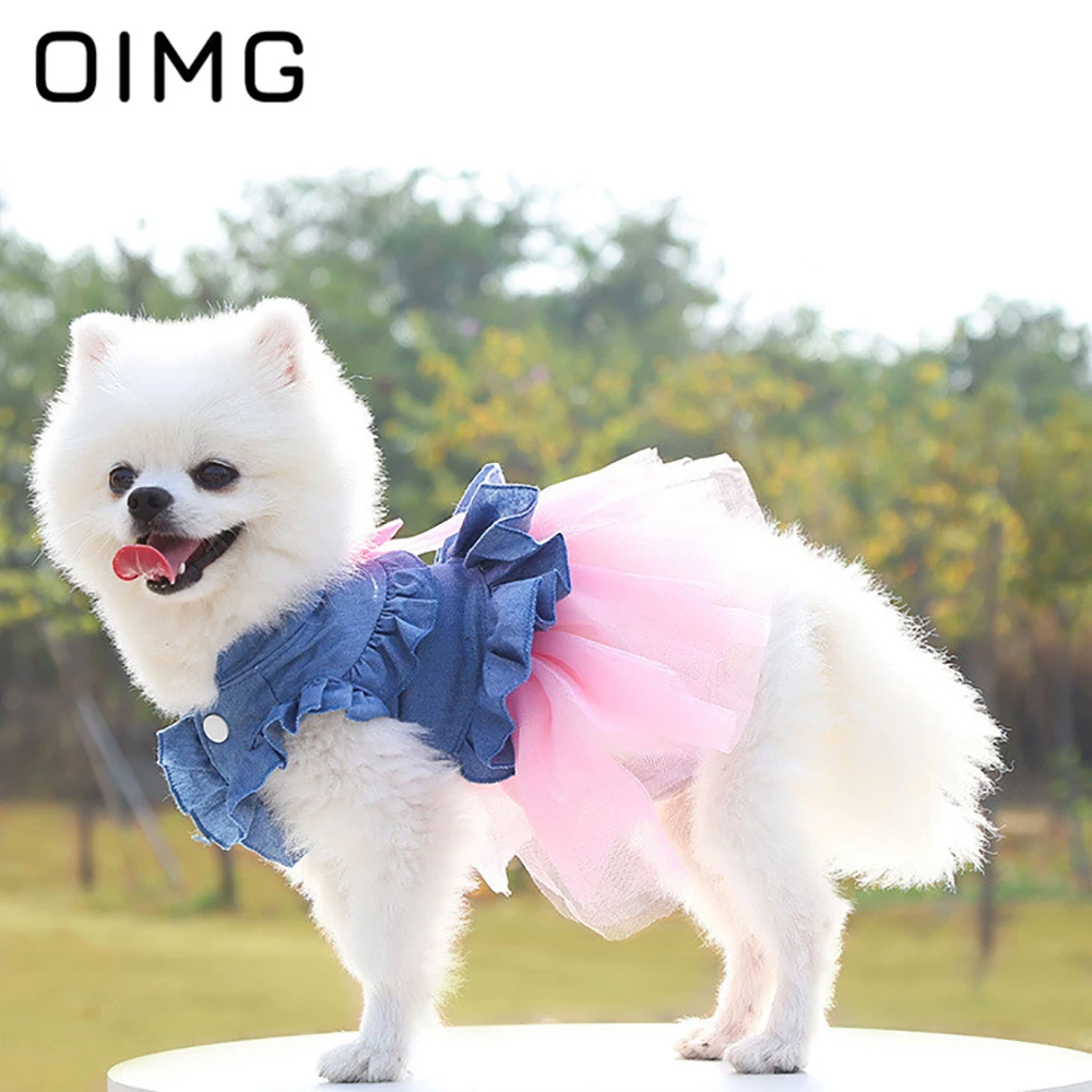 

Платье для собаки OIMG, платье для невесты, померанского шпица, одежда для маленьких собак, джинсовое свадебное платье для собаки, платье принцессы, джинсовая юбка для щенка