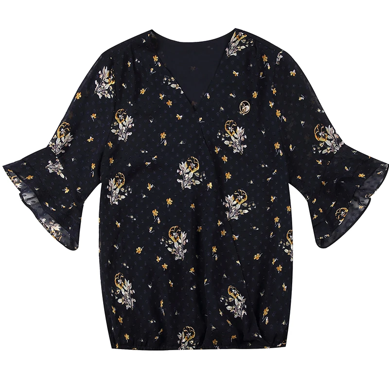 

Chiffon Blouse Women Shirts Vogue V-neck Flare Sleeve Print Korean Shirt Women Tops Casual Plus Size Women Blouses Camisas Mujer