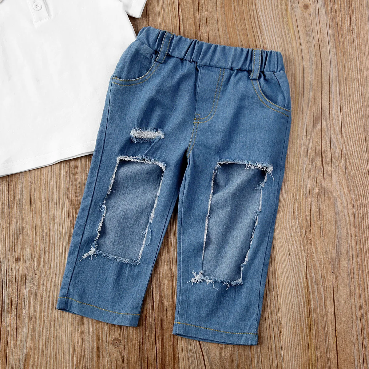 

Kids Girls 2T-7T T-shirt Tops + Ripped Pants Trousers Summer Outfits Clothes Sets