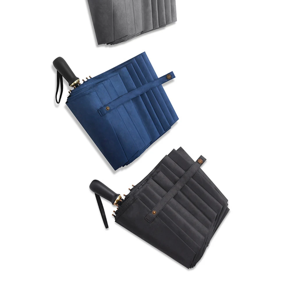 Черный большой складной зонт с тремя ветрозащитными 8 ребрами большие зонты для