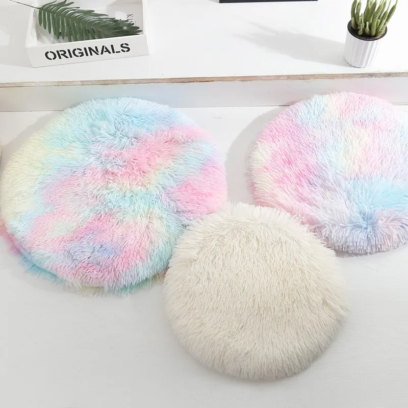 

Round Dog Mat Soft Long Plush Comfortable Pet Bed Fluffy Dog Cushion Warm Cat House Puppy French Bulldog Pet Accessories