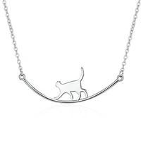 cute cat walking wire rope pendant necklace womens animal kitten smile charm necklace fashion womens jewelry birthday gift