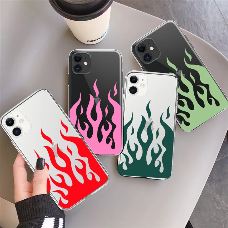

For iPhone 13 12 11 Pro Max Clear Funny Fire Painting Phone Case For iPhone 12 Mini 7 8 Plus XS Max X XR 6 6S SE 2020 Back Cover