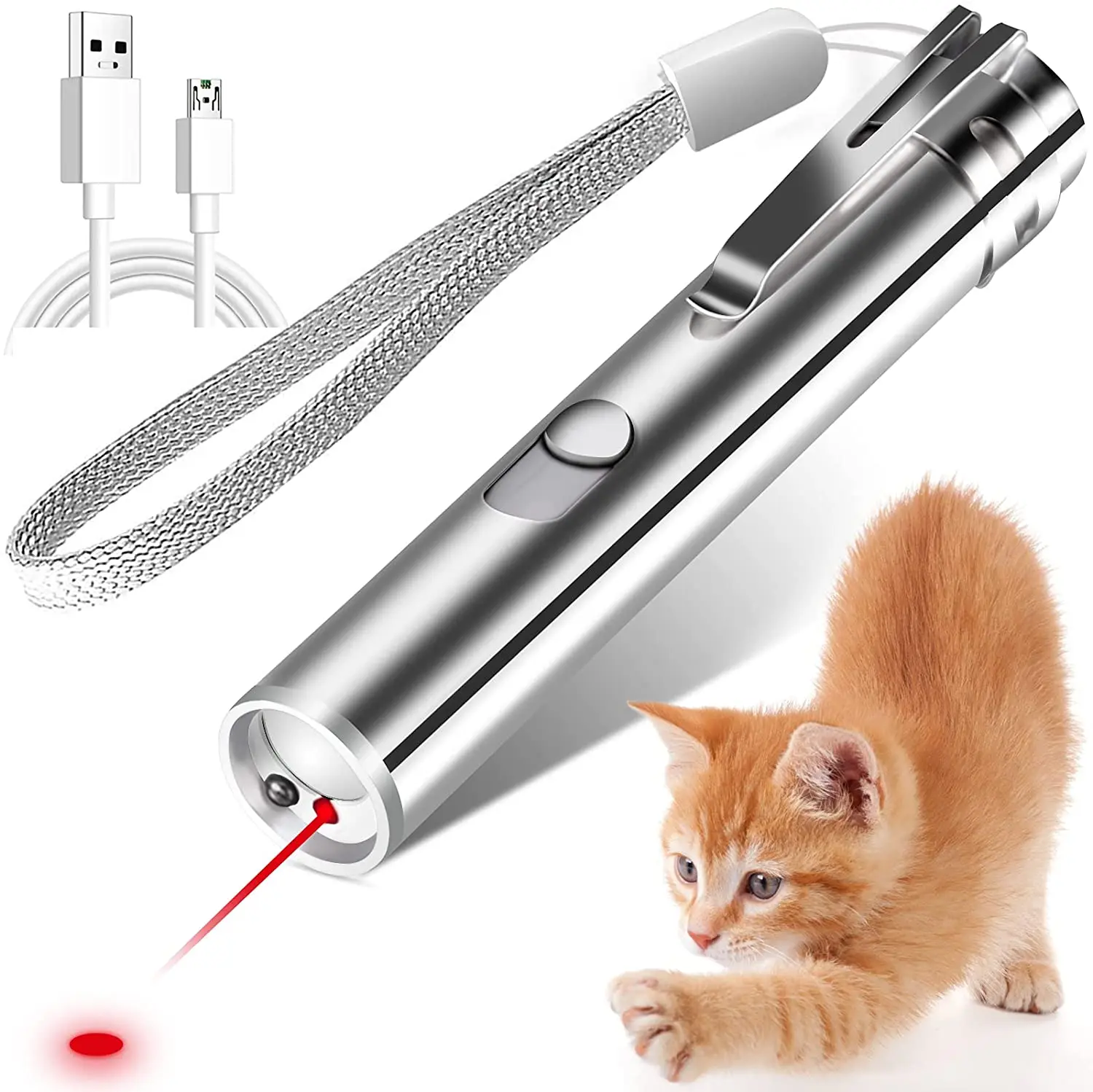 

Cat Toys for Indoor Cat and Dog, Long Range Projection Playpen for Kitten Chaser Tease Stick Training Exercise, USB Recharge
