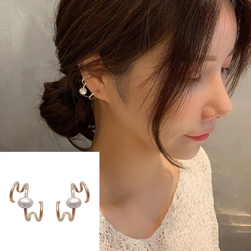 

Women Stud Earrings Pearl Metal Personality Multilayer Spiral Curve Circle Earrings Vintage Fashion Girl Jewelry Christmas 2020