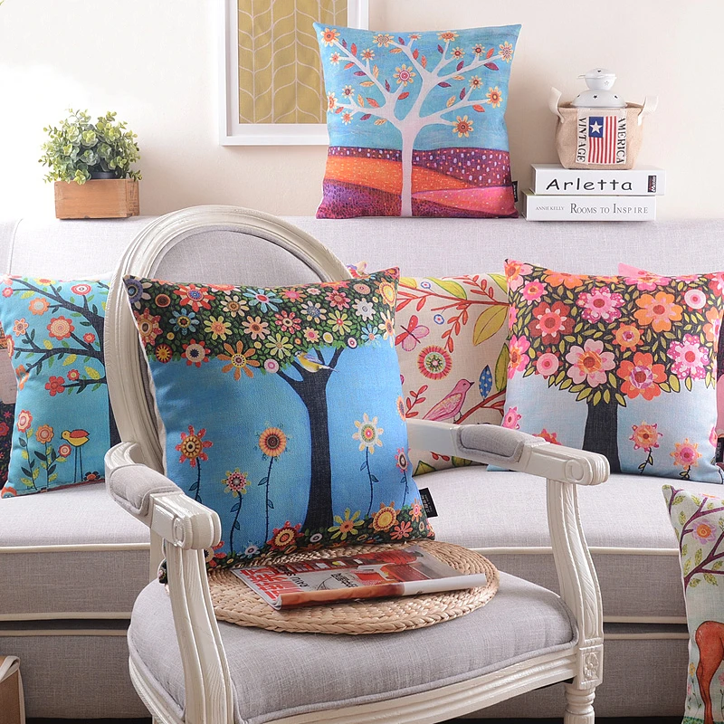 

Flower Tree Oil Painting Printing Cushion Cover Case 45*45 Home Decor Sofa Car Seat Decorative Pillowcas