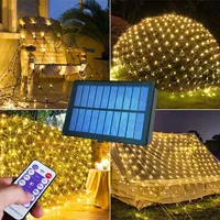 AC220V/Solar Powered Net String Lights Multicolored Remote Outdoor Mesh Fairy Light for Lawn Fence Patio Xmas Tree Wedding