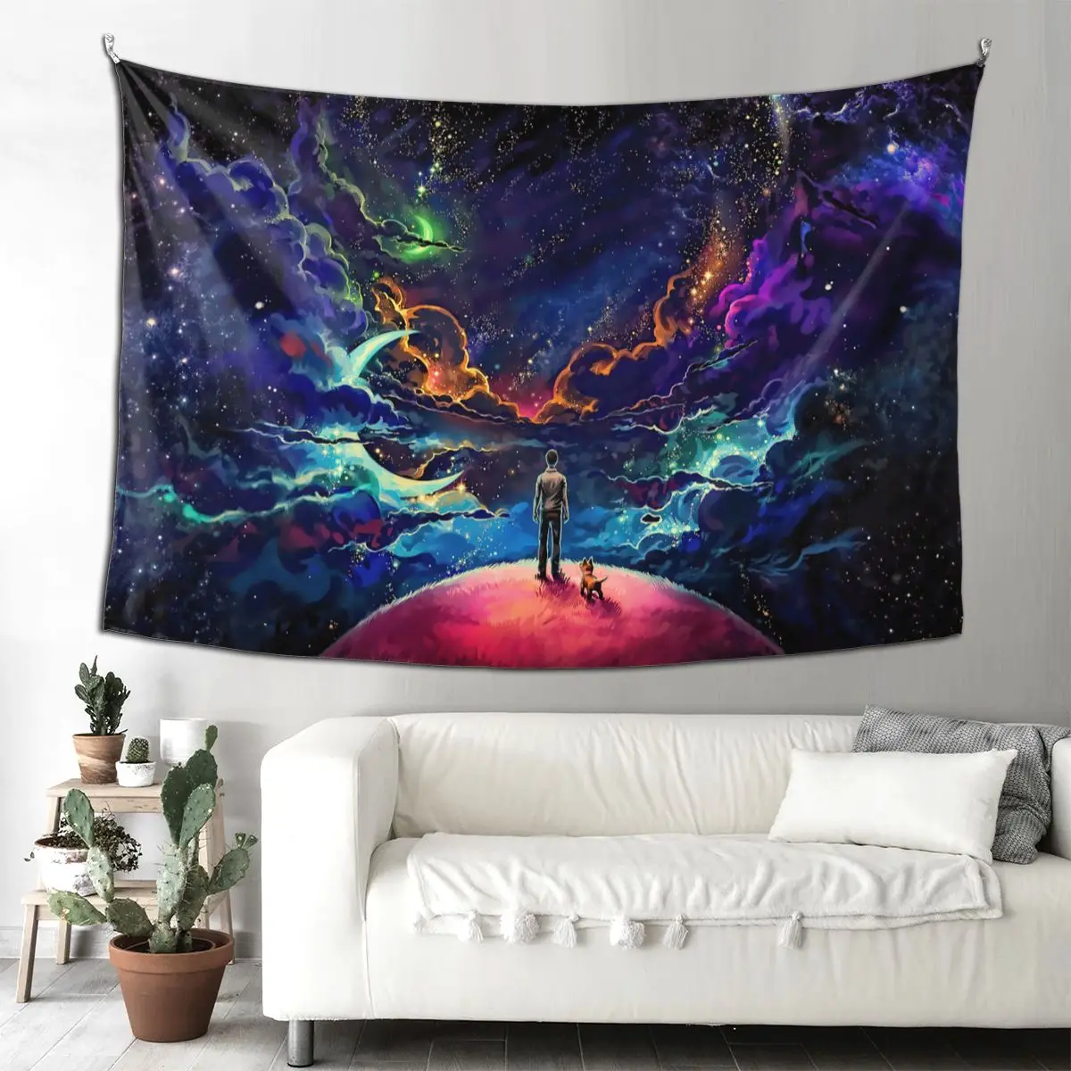 

Universe Space Nebula Galaxy Tapestry Wall Hanging Printed Tapestries Dog Fantasy Decoration Home Decor for Living Room Bedroom