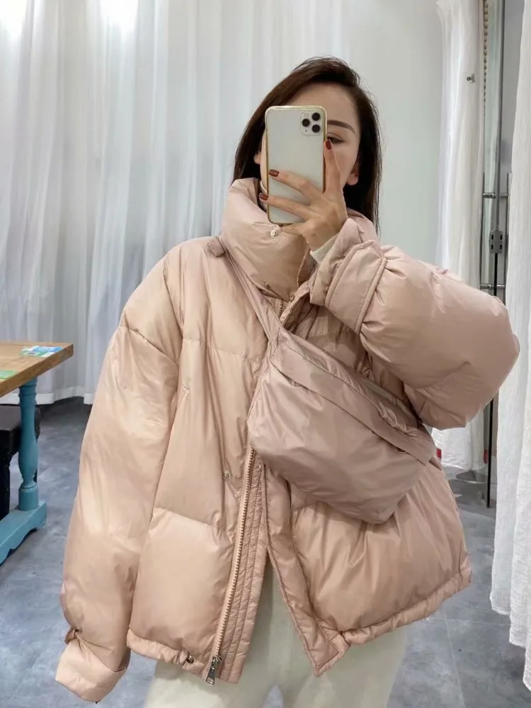 

Khaki Loose Thick Warm Puffer Jacket Streetwear Ladies Parkas 2020 Winter Short White Duck Coat Fashion Korean Stand Collar