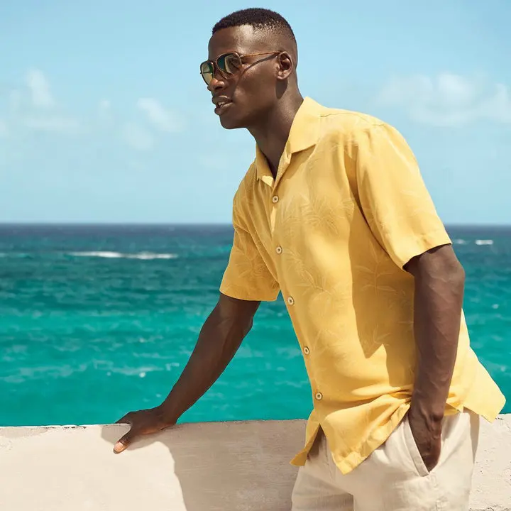 17 Colors Only 98pcs Mens Fashion Shirts 2019 Hawaii Floral Silk Original Fit Camp Shirt Leaves Textured Print Short Sleeves Big | Мужская