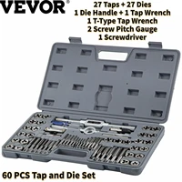 vevor 60 pcs tap and die set carbon steel hand threading tool with screw pitch gauge screwdriver wrench for module metalworking