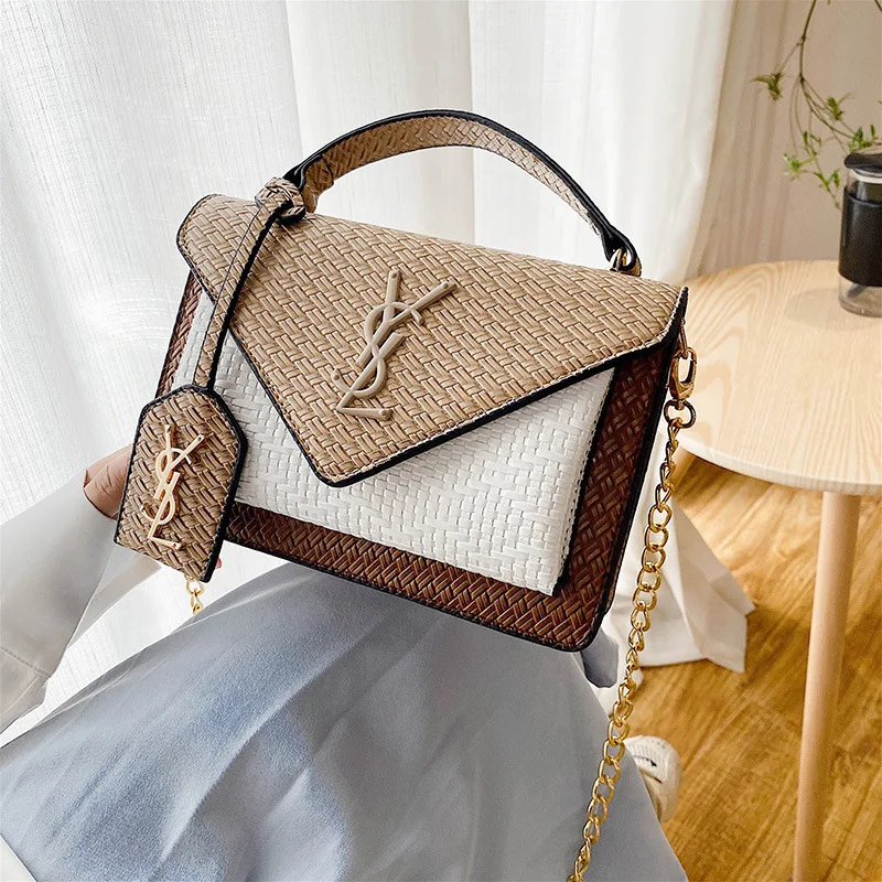 

2021 New Summer Hit Color Woven Triangle Cover Handbag Handbag Fashion Chain Shoulder Bag Designer Bag