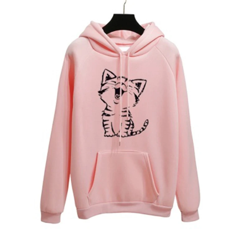 

2020 New Autumn and Winter Women's Fashion Casual Hooded Cat Print Long Sleeve Cotton Sweatshirt Hoodies Pullovers Plus Size