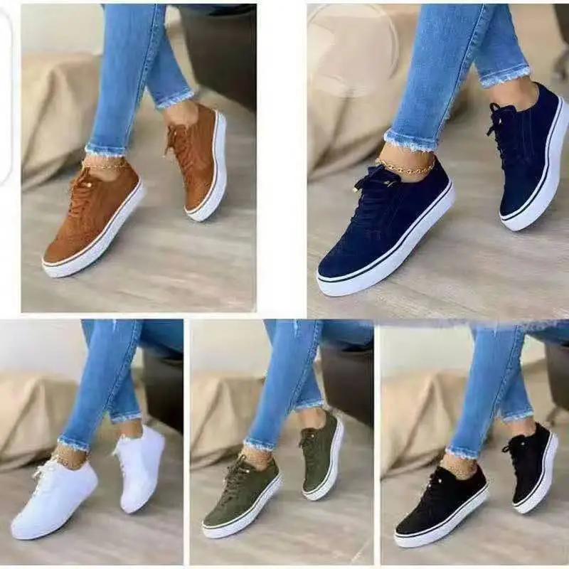 

New 2021 new product large size women's single shoes comfortable casual women's shoes round toe lace-up single shoes women