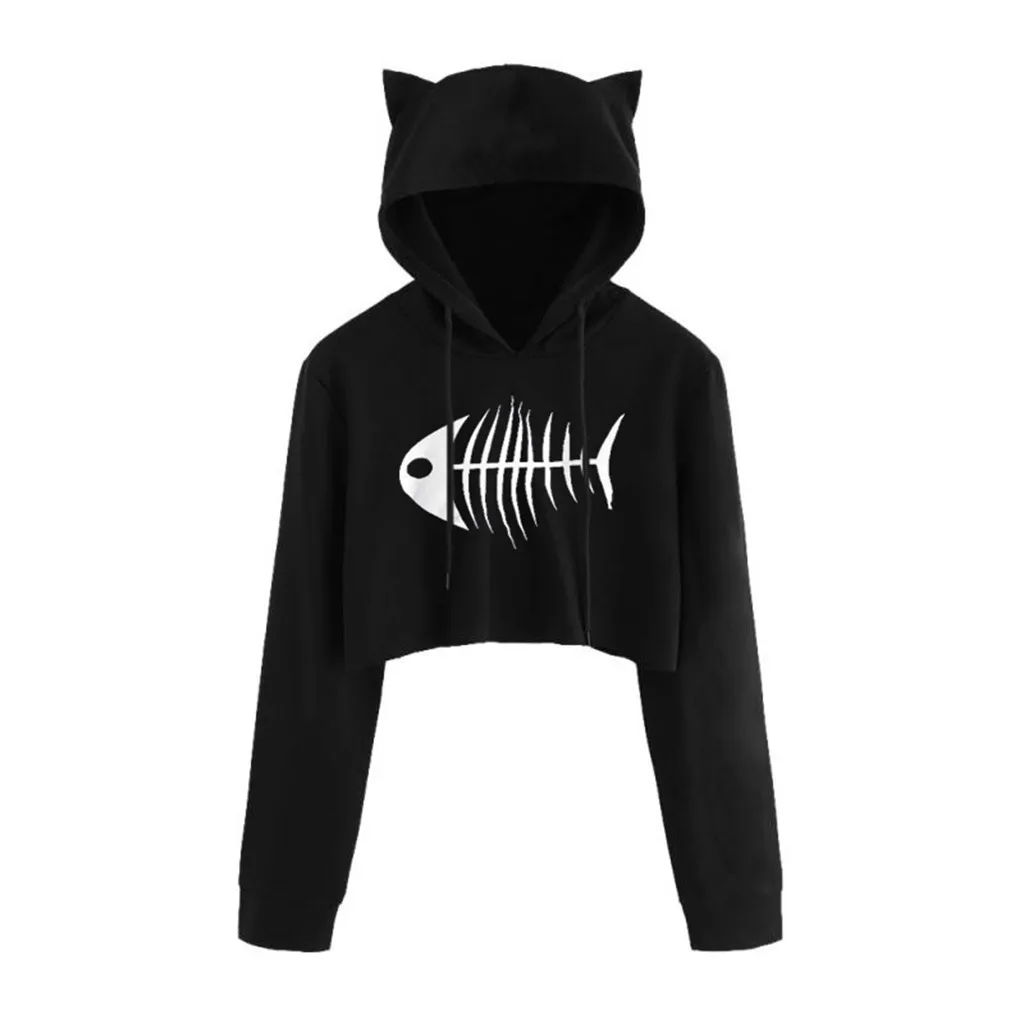 Женские разноцветные толстовки с принтом рыбы на осень и зиму 2020 укороченный