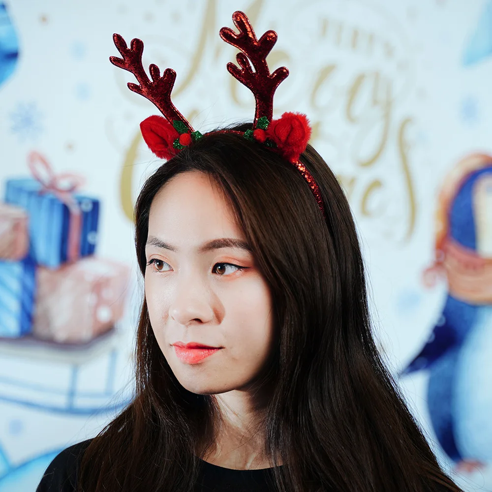Рождественский обруч на голову с рогами милые рождественские украшения ободок