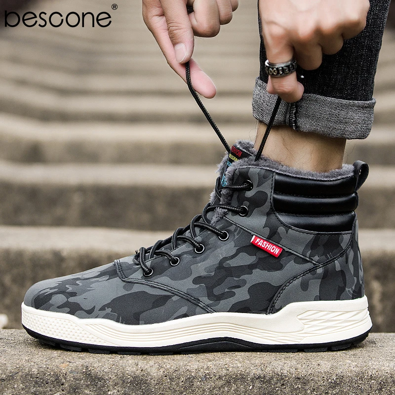 BESCONE/мужские высокие зимние кроссовки уличная Водонепроницаемая теплая плюшевая