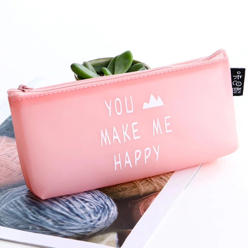 triangle pink color Силикагель Черный Карандаш Чехол школьный Карандаш Чехол для мальчиков; обувь для девочек; обувь для студентов; канцелярские Kawaii Cat из искусственной кожи сумка пенал Чехол - Цвет: triangle pink color