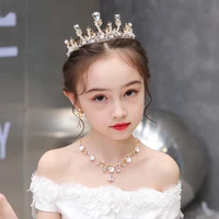 fashion gold silver color kids tiaras and crowns pearl children diadems women girls party gift crystal hair accessories