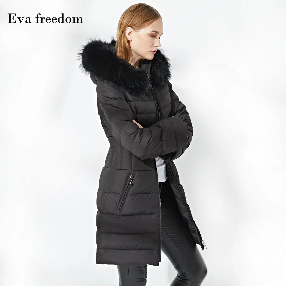 Женская зимняя куртка с натуральным мехом енота на капюшоне Корейская Толстая