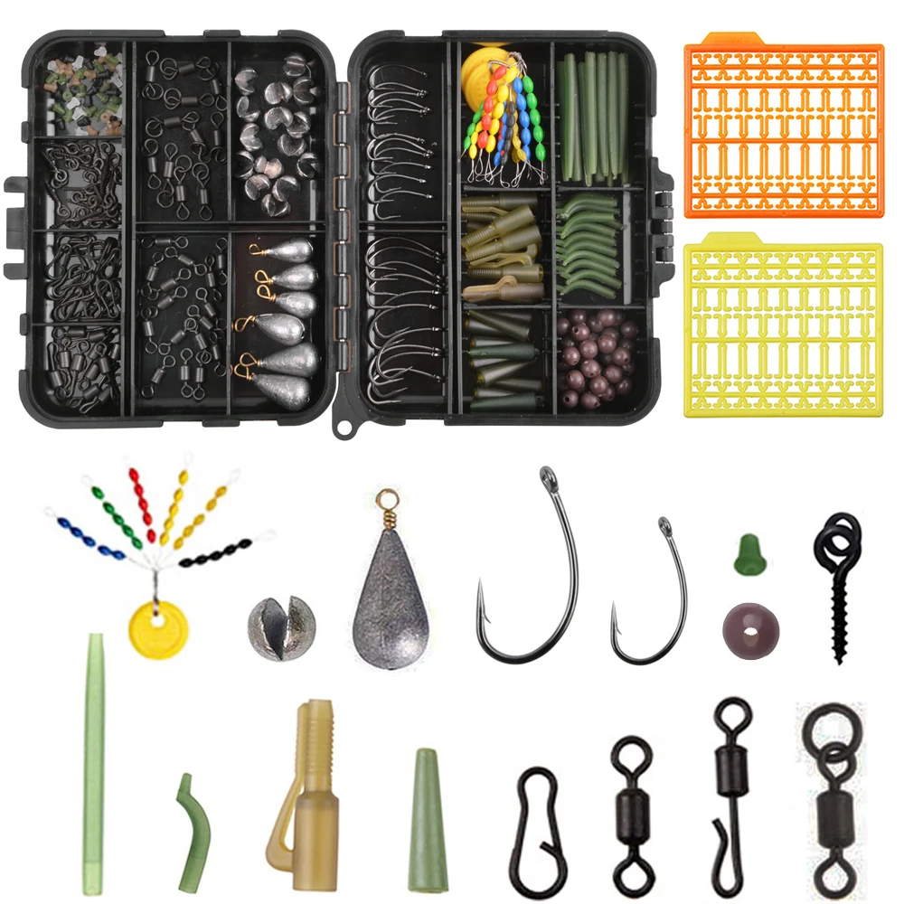 

297Pcs/box Carp Fishing accessories Terminal carp fishing rig tackle kit Rubber sleeve Rolling swivel quick link connector tool