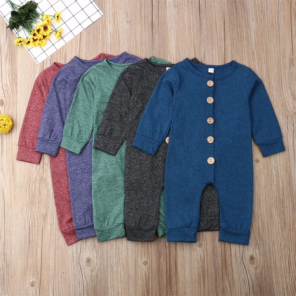 

Pudcoco Newborn Baby Boy Girl Clothes Solid Color Cotton Button Romper Jumpsuit One-Piece Outfit Playsuit Autumn Clothes