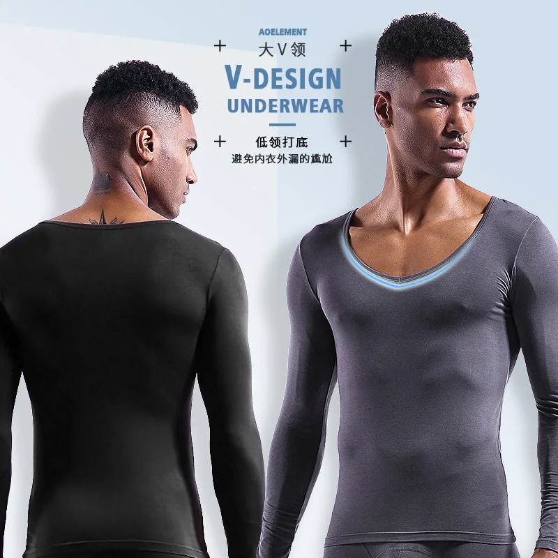 Мужское теплое нижнее белье из чистого хлопка с v образным вырезом осенняя одежда