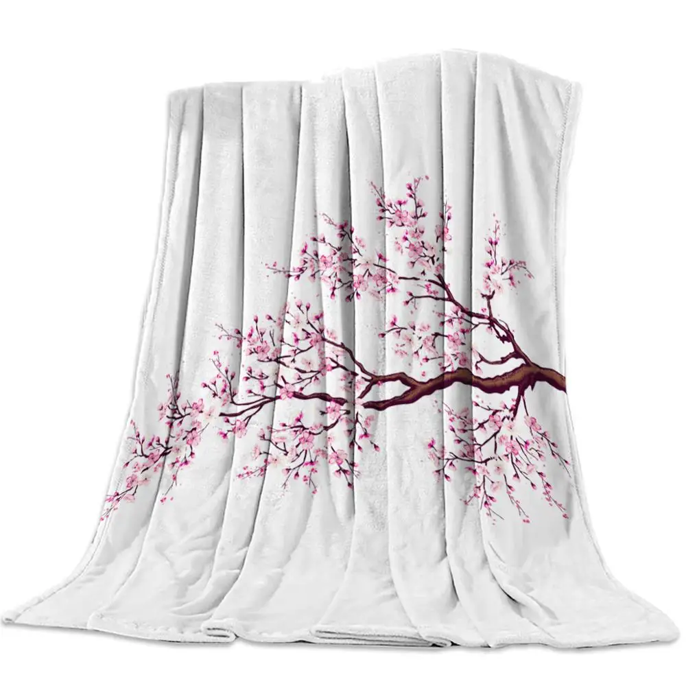 

Japanese Throw Blanket Branch of a Flourishing Sakura Tree Flower Cherry Blossoms Spring Art Warm Microfiber All Season Blanket