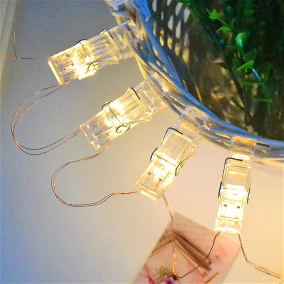 LED Garland With Clothespins Photo Holder Battery Power 5/10M Copper wire Fairy Light 20/50 clips Decoration For Christmas Party | Лампы и