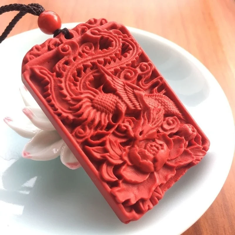 Fashion Chinese Natural Red Organic Cinnabar Phoenix Pendant Lucky Amulet Hot 