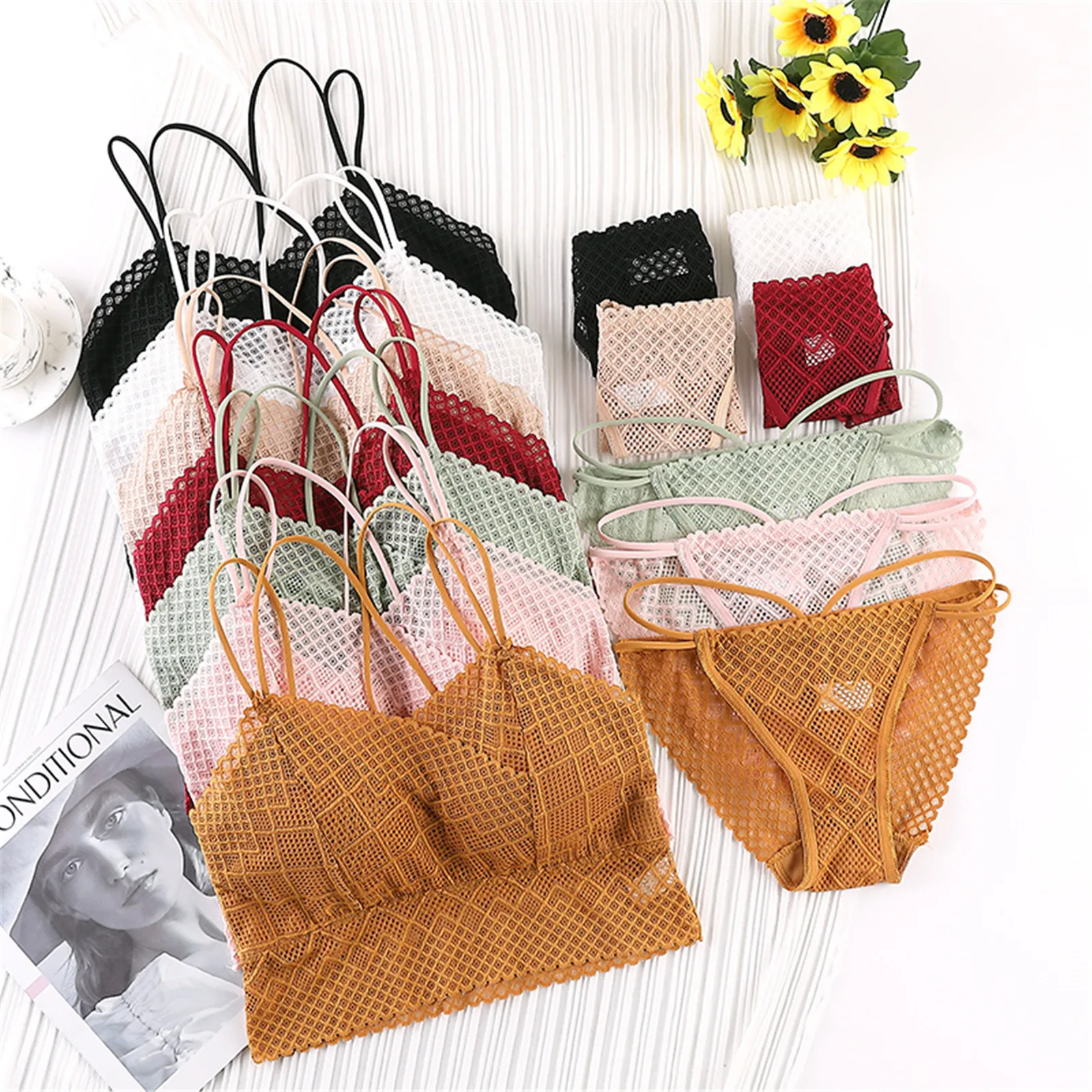 

2PC Women Lace Perspective Sexy Lingerie Padded Bra Underwear Set Seamless Bra Briefs Sets Comfort Lenceria Sensual Mujer Erotic