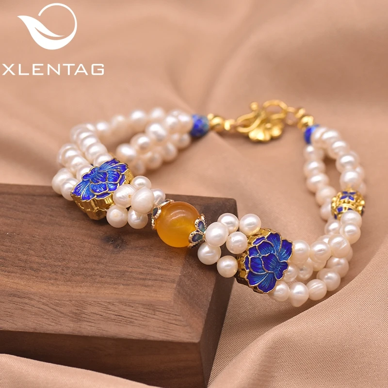 Женский трехслойный браслет XlenAg Круглый из натурального пресноводного жемчуга