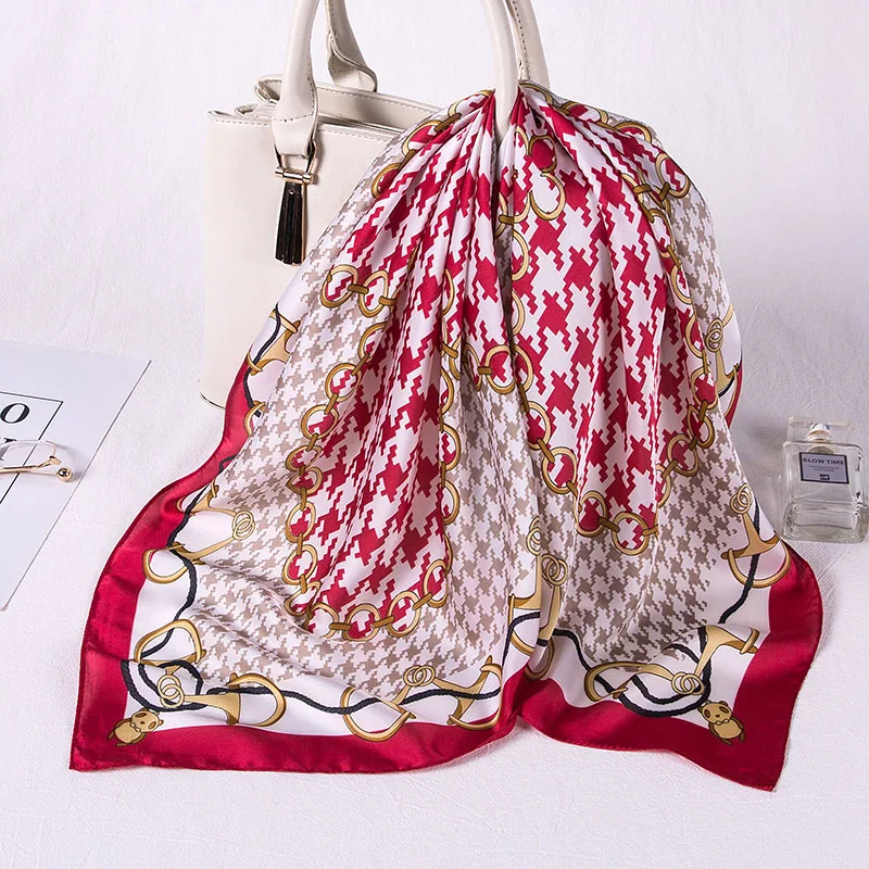 

Imitated Silk Square Scarf For Women Retro Printed Small Hair Scarves For Ladies Neckerchief Satin Kerchief For Ladies