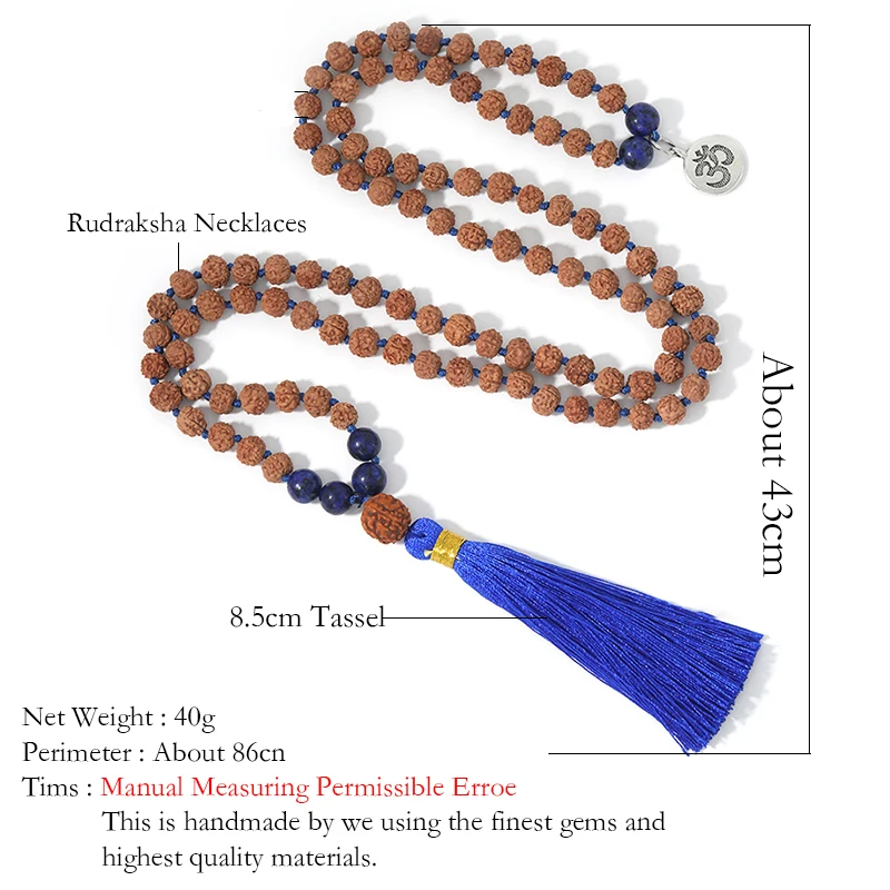 

OAIITE Lucky Mala Rudraksha Necklace ,Lapis Lazuli 108 Charm Yoga Prayer Beads Jewelry ,Buddha Prayer Bracelet Women Men