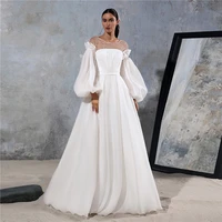 glitter princess wedding dresses for women 2022 lace up long sleeve organza boho bride dress plus size vestidos de noiva