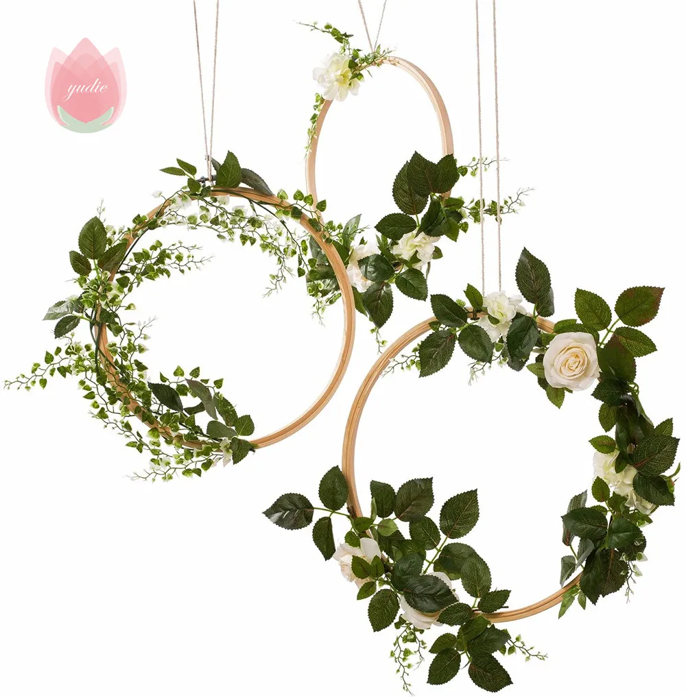 Diy Garlands Home Decor Bamboo Ring Wooden Circle Round Hoop Eucalyptus Hanging Artificial Flower Plant Style Wedding | Дом и сад