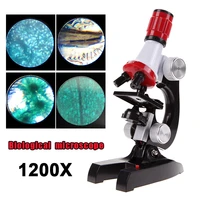 new microscope kit lab led 100x 1200x home school educational toy gift biological microscope for kids child free shiping