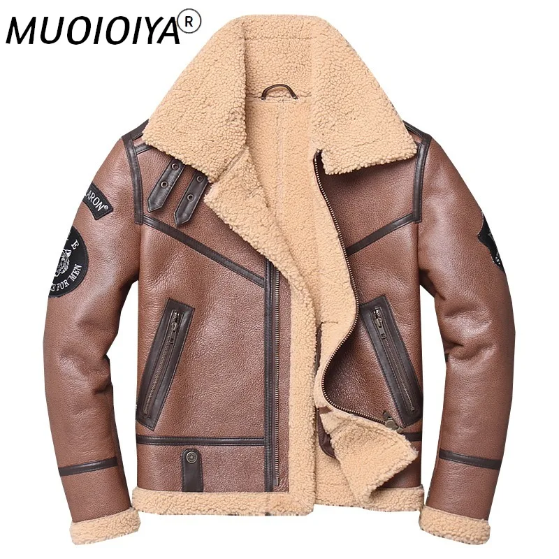 

Factory 2021 New Men Luxury Brown Shearling Genuine Leather Sheepskin Jacket Fashion Multi-labeling Wool Liner Winter Coats