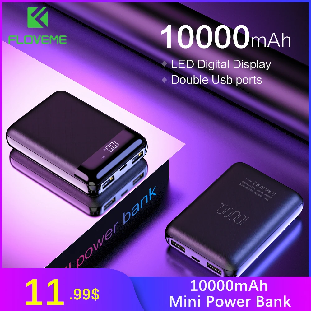 FLOVEME 10000 мАч mi ni power Bank для Xiaomi портативный внешний аккумулятор с двумя usb-портами