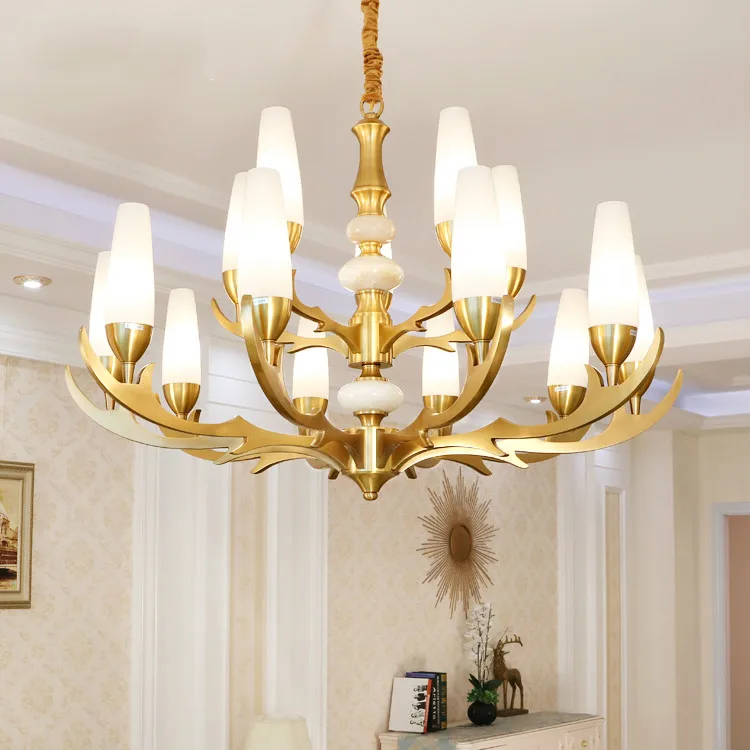 160CM Grand Penthouse Brass Chandelier lighting Hotel fixture white glass shade Home Chandeliers luminaire Living Room lampadari | Лампы и